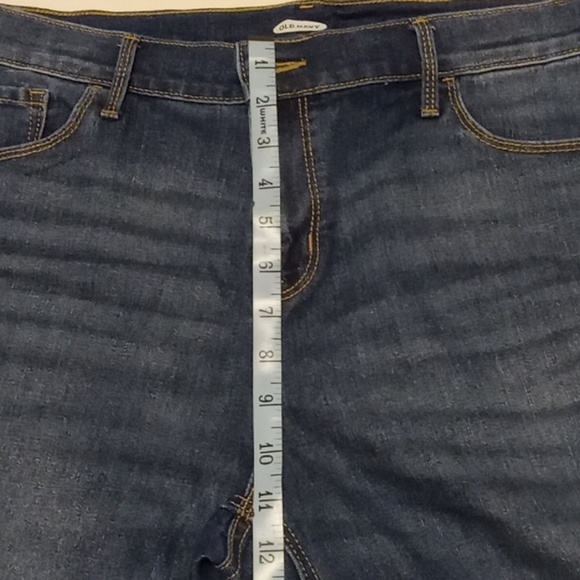 Old Navy Short Classic Bermuda Jean Mid Rise Stretch Dark Blue W 14 Whiskers Zip - Picture 6 of 10